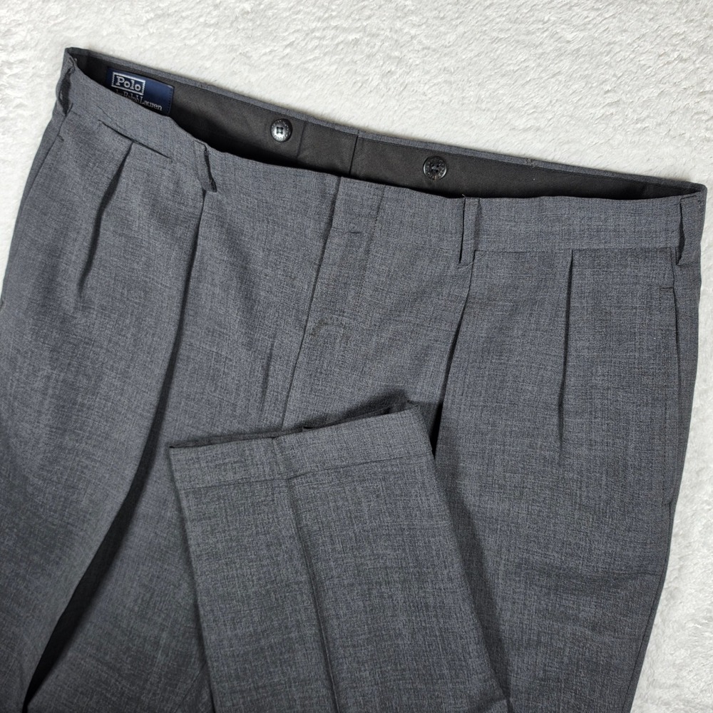 Polo Ralph Lauren Double Pleated Wool Dress Pants Mens 39"/32" Grey Cuffed Slack